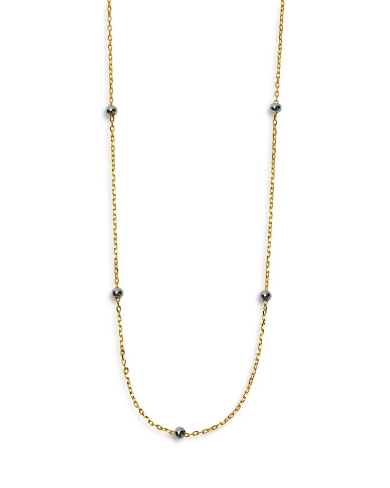 Ball Station Necklace in Two Tone Sterling Silver, 24"