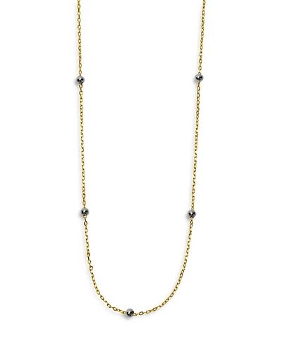 Ball Station Necklace in Two Tone Sterling Silver, 24"
