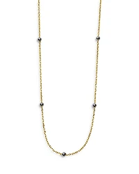 Ball Station Necklace in Two Tone Sterling Silver, 24"