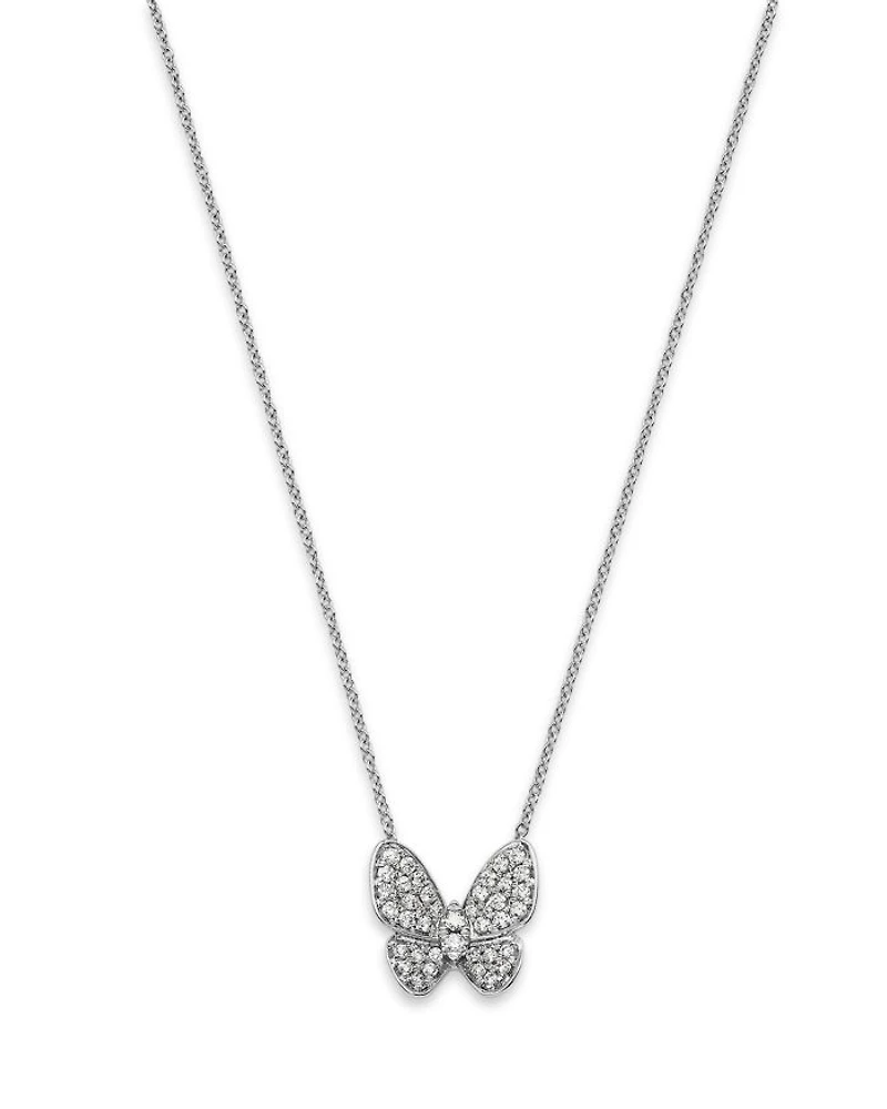 Diamond Pavé Cut Butterfly Pendant Necklace in 14K Rose Gold, 0.33 tcw
