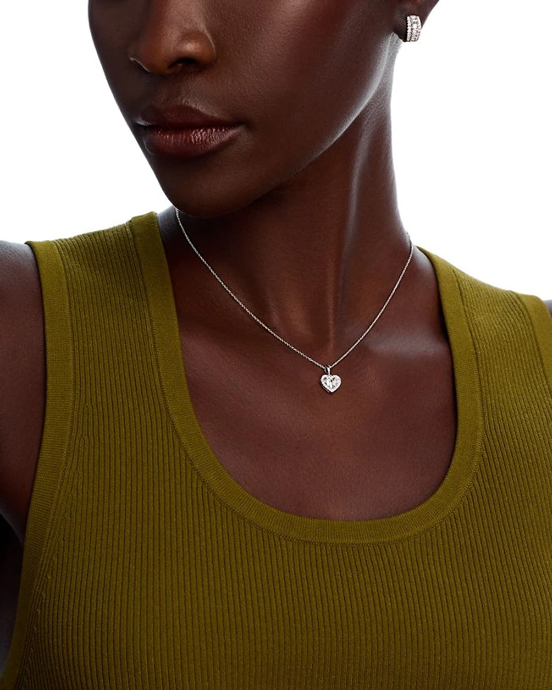 Diamond Baguette & Round Cut Heart Halo Pendant Necklace in 14K White Gold, 0.33 tcw