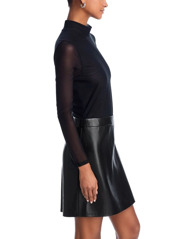 Chara Long Sleeve Mesh & Faux Leather Mini Dress