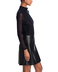 Chara Long Sleeve Mesh & Faux Leather Mini Dress