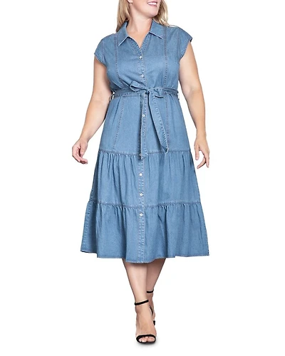 Plus Tiered Denim Midi Dress