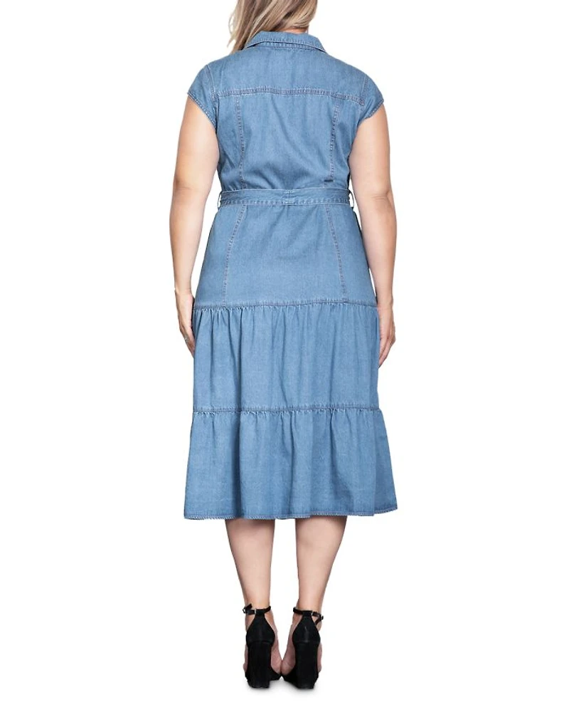Plus Tiered Denim Midi Dress