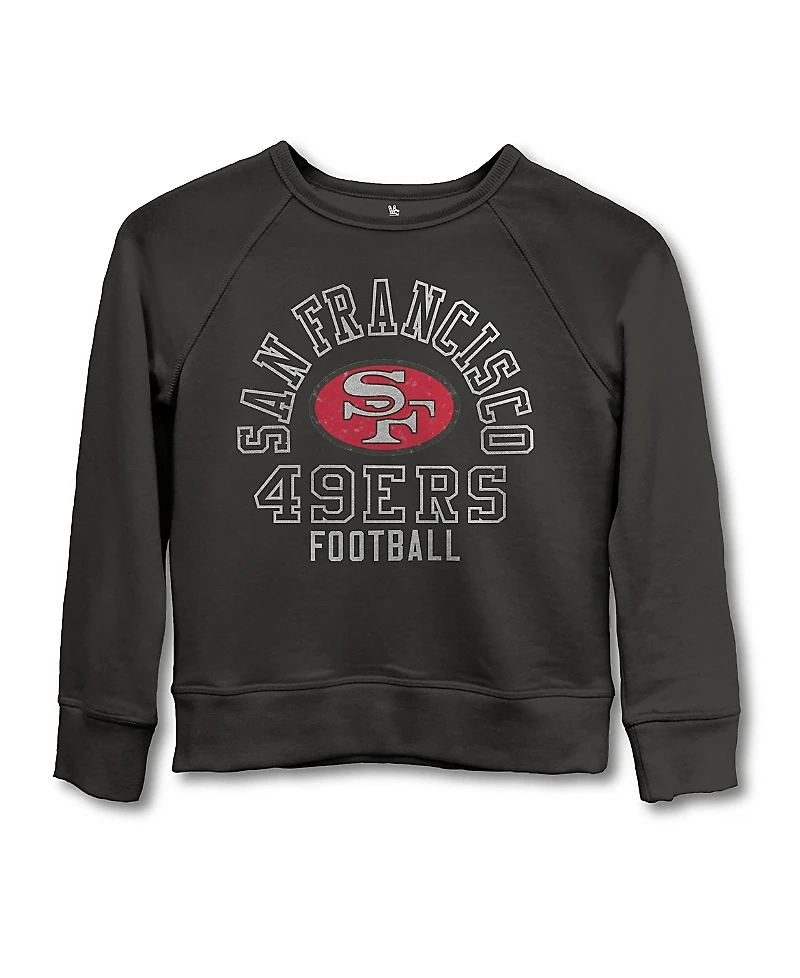 Junk Food Clothing Unisex Nfl San Francisco 49ers Flocked Raglan Crew Fleece Sweatshirt - Little Kid, Big Kid