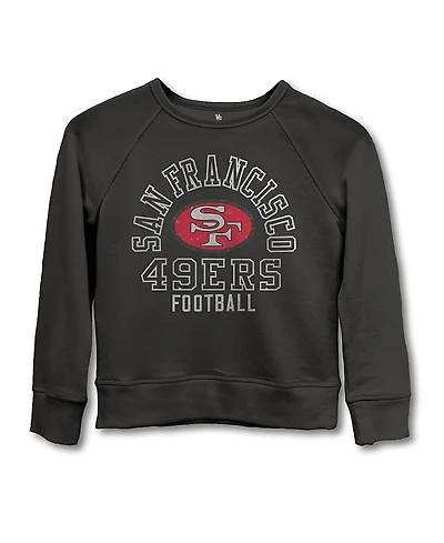 Junk Food Clothing Unisex Nfl San Francisco 49ers Flocked Raglan Crew Fleece Sweatshirt - Little Kid, Big Kid