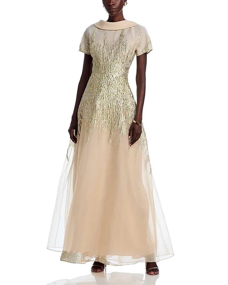 Teri Jon by Rickie Freeman Metallic Organza Gown