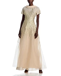 Teri Jon by Rickie Freeman Metallic Organza Gown