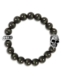 King Baby Studio Blue Tiger Eye Bead Bracelet with Day of the Dead Skull