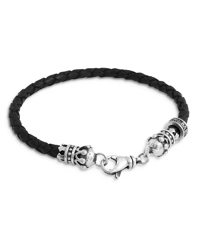 Small Leather Braided Sterling Silver Crown Bracelet