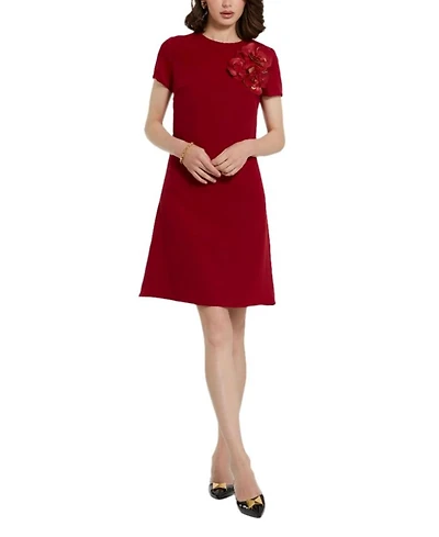 Crepe Cap Sleeve Mini Dress With 3D Flower Details