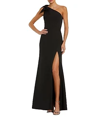 Mac Duggal Crepe One Shoulder Fitted Gown With Bow