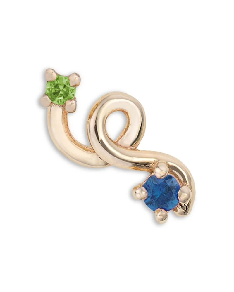 9K Yellow Gold Loop Tsavorite & Blue Sapphire Single Mini Stud Earring