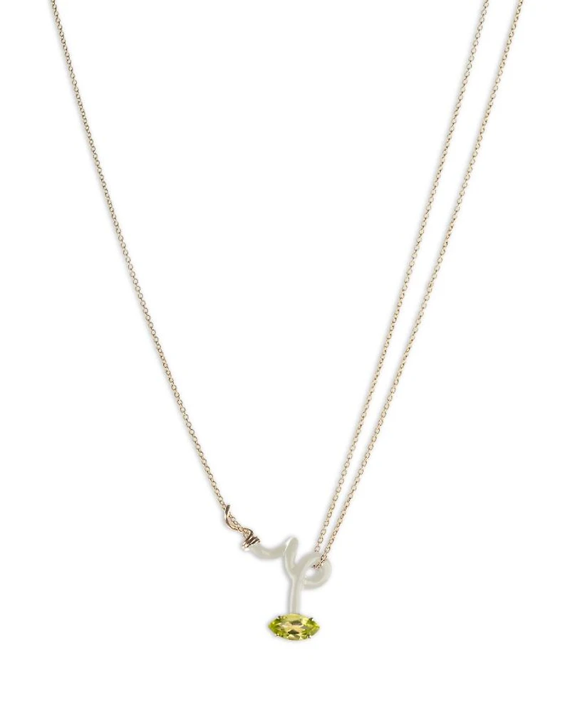9K Yellow Gold & Sterling Silver You're So Vine Peridot White Pendant Necklace, 15"-15.75"