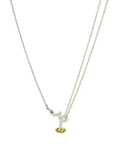 9K Yellow Gold & Sterling Silver You're So Vine Peridot White Pendant Necklace, 15"-15.75"