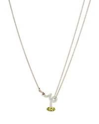 9K Yellow Gold & Sterling Silver You're So Vine Peridot White Pendant Necklace, 15"-15.75"