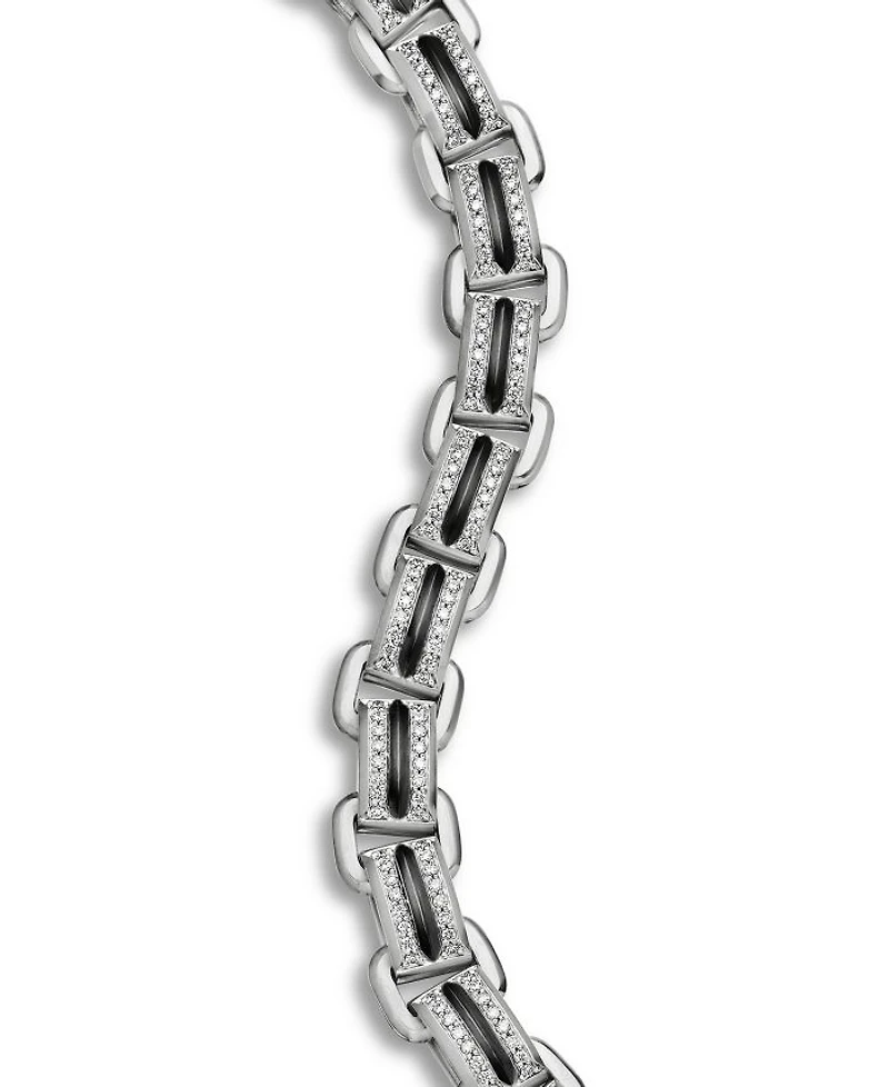 Men's Sterling Silver Deco Diamond Pavé Beveled Link Bracelet