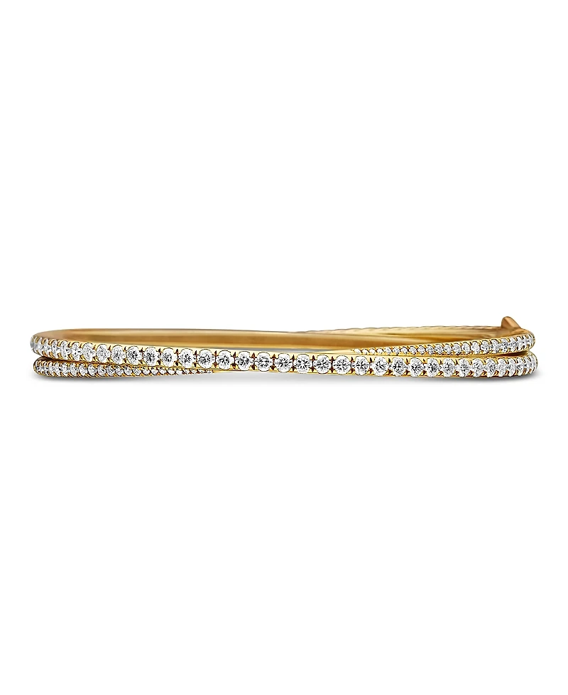 David Yurman 18K Yellow Gold Diamond Pave Crossover Bangle Bracelet
