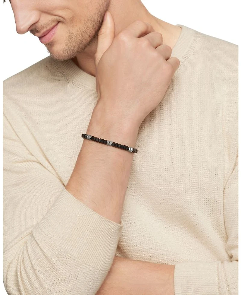 Men's Hex Bead Bracelet Sterling Silver, 6mm