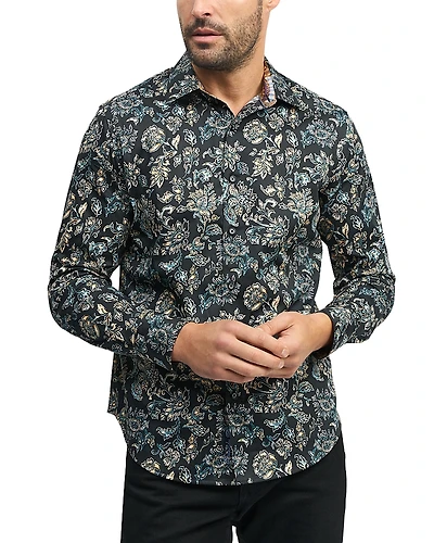Robert Graham Evans Cotton Stretch Satin Printed Classic Fit Button Down Shirt
