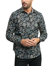 Robert Graham Evans Cotton Stretch Satin Printed Classic Fit Button Down Shirt