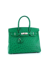 Birkin 30 Handbag Green Ostrich with Palladium Hardware