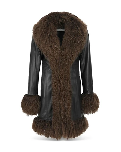 Dorothy Leather & Shearling Trim Midi Coat