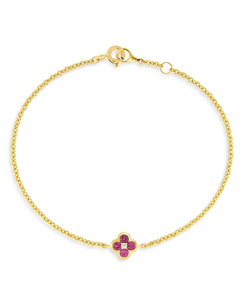 Bloomingdale's Fine Collection Pink Sapphire & Diamond Bezel Clover Chain Link Bracelet