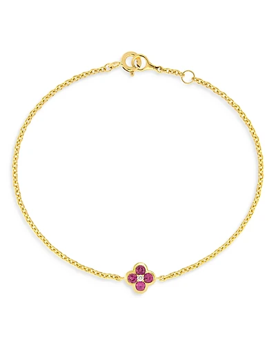 Bloomingdale's Fine Collection Pink Sapphire & Diamond Bezel Clover Chain Link Bracelet
