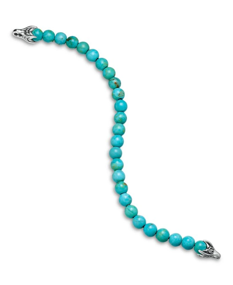 Men's Spiritual Beads Bracelet Sterling Silver with Turquoise, 8mm