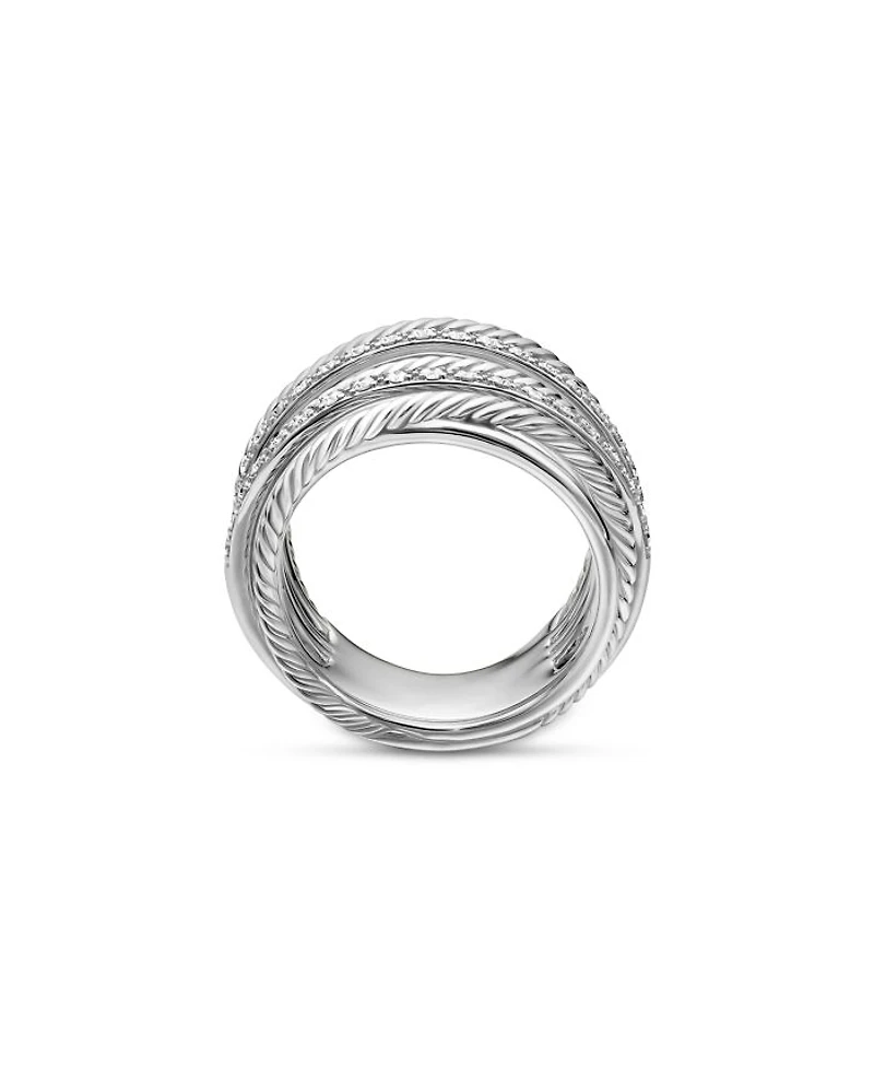 Sterling Silver Crossover Wide Ring with Diamonds
