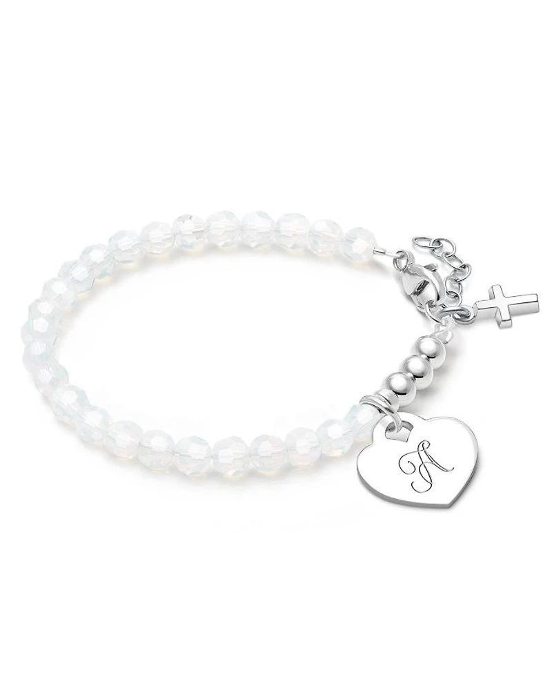 Children's Sterling Silver Signature White Crystal with Cross Girls' 5.25" Bracelet