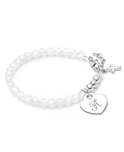 Children's Sterling Silver Signature White Crystal with Cross Girls' 5.25" Bracelet