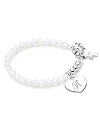 Children's Sterling Silver Signature White Crystal with Cross Girls' 5.25" Bracelet