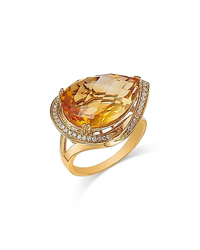 Bloomingdale's Fine Collection Citrine & Diamond Pear Shaped Ring