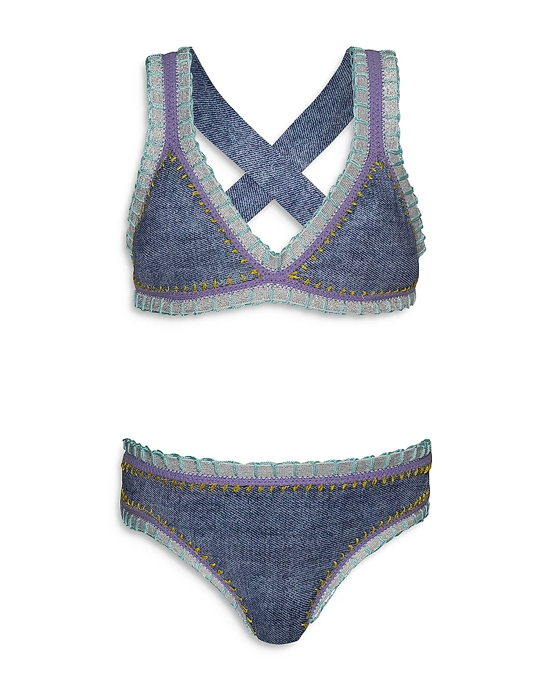 Pq Swim Girls' Rainbow Embroidered Two Piece Swimsuit - Big Kid