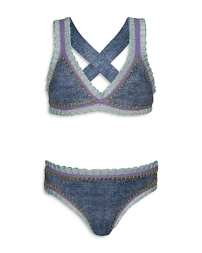 Pq Swim Girls' Rainbow Embroidered Two Piece Swimsuit - Big Kid