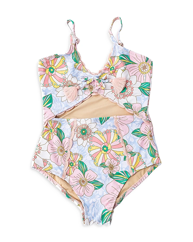 Shade Critters Girls' Retro Floral Monokini One Piece Swimsuit - Little Kid, Big Kid