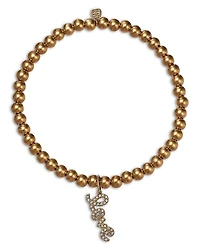 Sydney Evan 14K Yellow Gold Love Script Charm Beaded Bracelet with Diamonds, 0.12 tcw