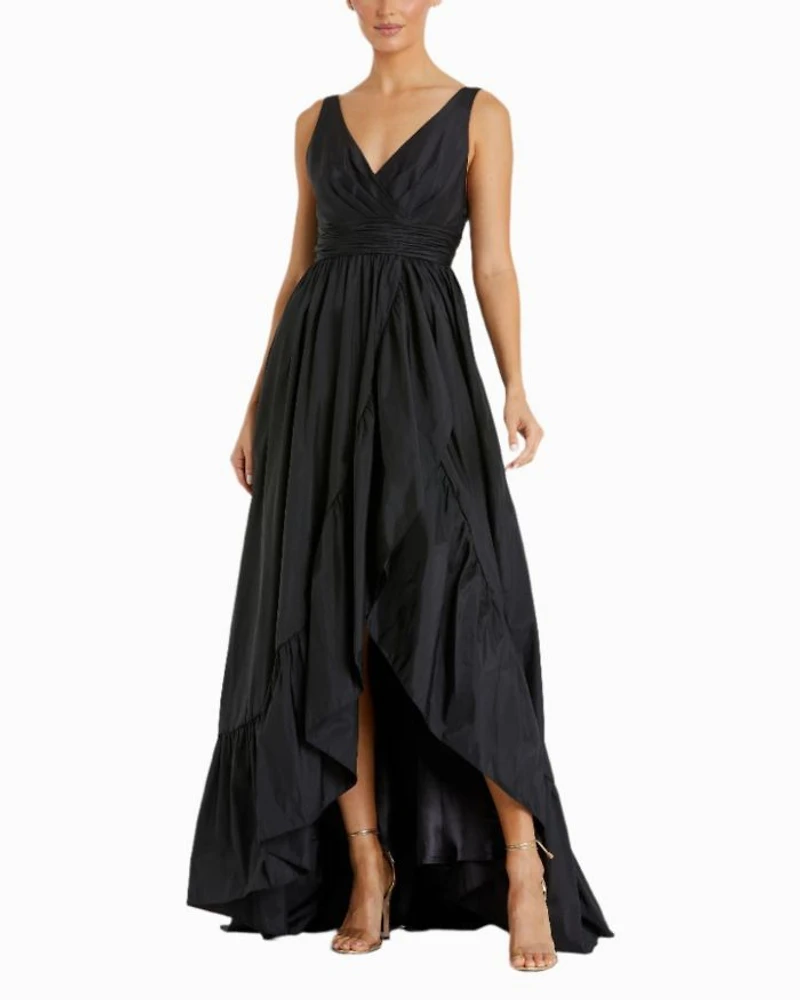 Taffeta Hi-Low Ruffle Gown