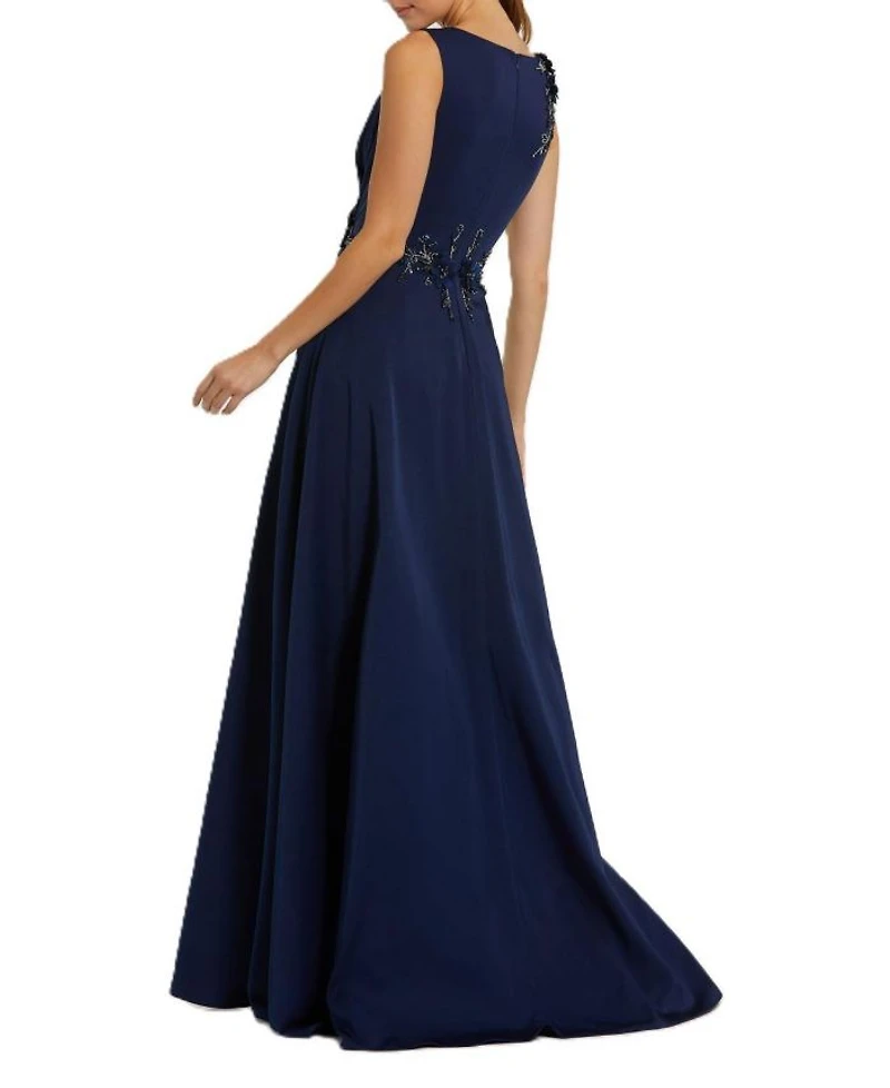 Appliqued Sleeveless A Line Gown