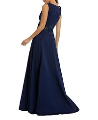 Appliqued Sleeveless A Line Gown
