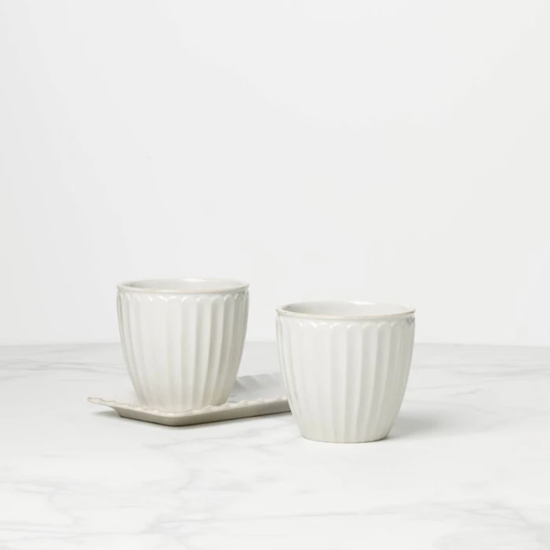 Set of 2 French Perle Herb Pots with Tray