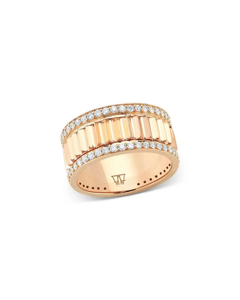 18K Rose Gold & Diamond Clive Fluted Band Ring, 0.68 tcw