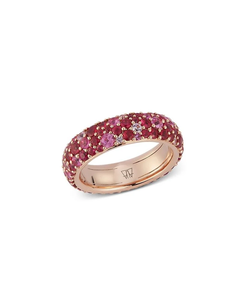 18K Rose Gold Pink Sapphire Band Ring, 3.87 tcw