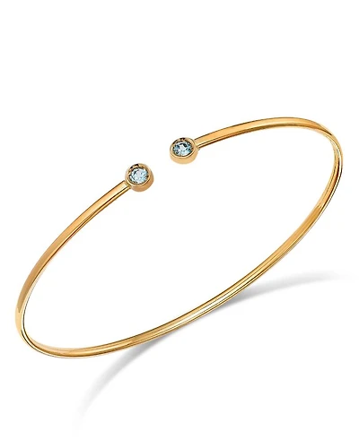 14K Yellow Gold Blue Topaz Cuff Bangle Bracelet