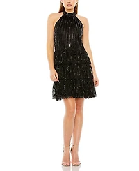 Mac Duggal High Neck A-Line Ruffle Sequin Mini Dress