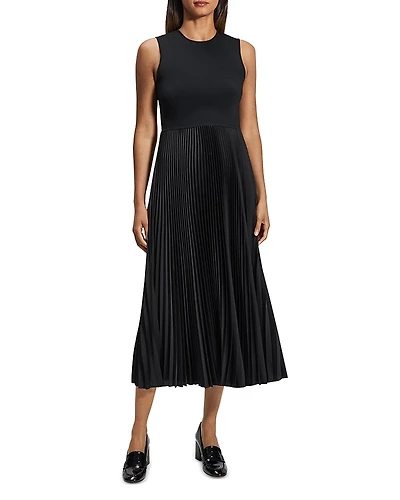 Theory Satin Pleated Skirt Midi Dress