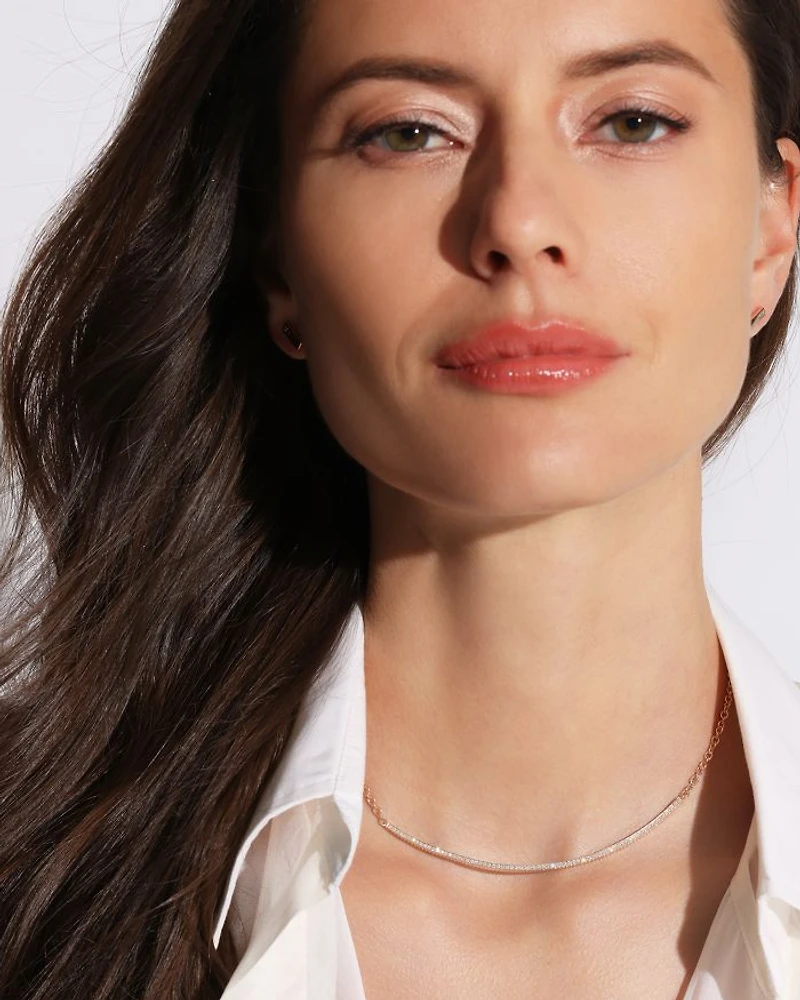 18K Rose Gold Diamond Curved Bar Necklace, 15"